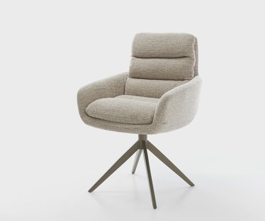 DELIFE Draaistoel Abelia-Flex met armleuning geweven stof beige kruisframe breed afwerking met titanium 360° draaibaar rocker-functie