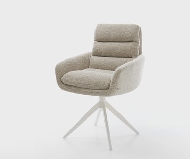 DELIFE Draaistoel Abelia-Flex met armleuning geweven stof beige kruisframe breed wit 360° draaibaar rocker-functie
