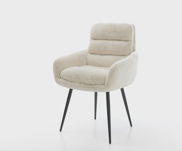 DELIFE Eetkamerstoel Abelia-Flex met armleuning pluchen crème-wit 4-poot conisch zwart