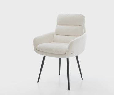 DELIFE Eetkamerstoel Abelia-Flex met armleuning bouclé zacht beige 4-poot conisch zwart