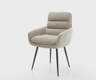 DELIFE Eetkamerstoel Abelia-Flex met armleuning geweven stof beige 4-poot conisch zwart