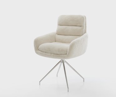 DELIFE Eetkamerstoel Abelia-Flex met armleuning pluchen crème-wit kruisframe conisch roestvrij staal