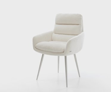 DELIFE Eetkamerstoel Abelia-Flex met armleuning bouclé zacht beige 4-poot conisch roestvrij staal