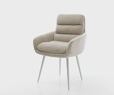 DELIFE Eetkamerstoel Abelia-Flex met armleuning geweven stof beige 4-poot conisch roestvrij staal