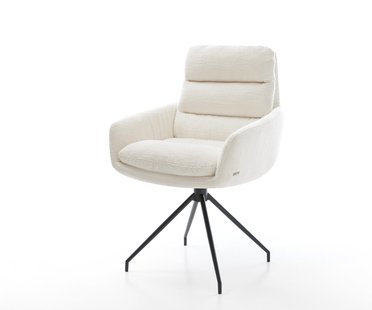 DELIFE Eetkamerstoel Abelia-Flex met armleuning bouclé zacht beige kruisframe conisch zwart