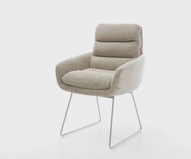 DELIFE Eetkamerstoel Abelia-Flex met armleuning geweven stof beige slipframe roestvrij staal