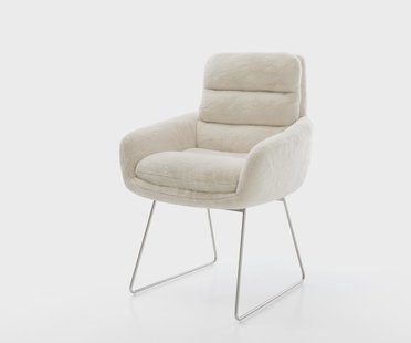 DELIFE Eetkamerstoel Abelia-Flex met armleuning pluchen crème-wit slipframe roestvrij staal
