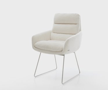 DELIFE Eetkamerstoel Abelia-Flex met armleuning bouclé zacht beige slipframe roestvrij staal