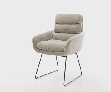 DELIFE Eetkamerstoel Abelia-Flex met armleuning geweven stof beige slipframe zwart