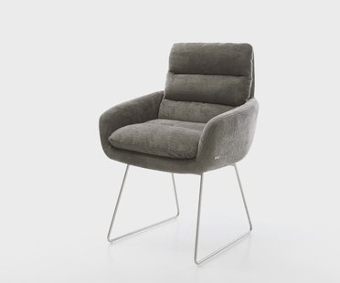 DELIFE Eetkamerstoel Abelia-Flex met armleuning bouclé zacht mud slipframe roestvrij staal