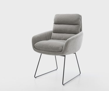 DELIFE Eetkamerstoel Abelia-Flex met armleuning zachte stof met structuur grijs slipframe zwart