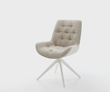 DELIFE Draaistoel Taimi-Flex geweven stof beige kruisframe breed wit 360° draaibaar rocker-functie