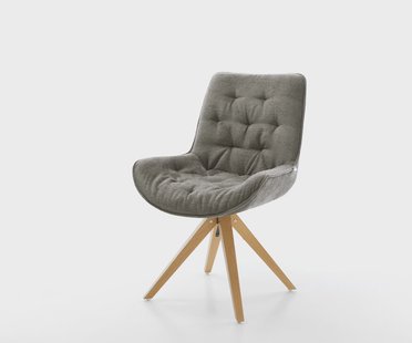 DELIFE Draaistoel Taimi-Flex bouclé zacht mud houten frame hoekig natuur 180° draaibaar