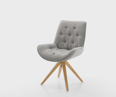 DELIFE Draaistoel Taimi-Flex zachte stof met structuur grijs houten frame hoekig natuur 180° draaibaar