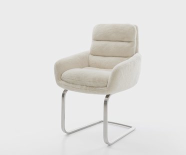 DELIFE Sledemodel Abelia-Flex met armleuning pluchen crème-wit sledemodel vlak roestvrij staal