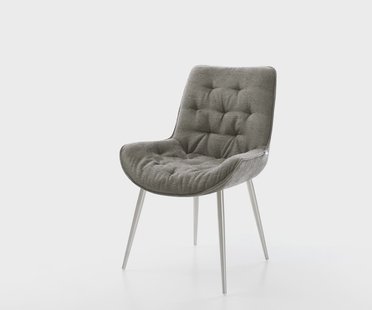 DELIFE Eetkamerstoel Taimi-Flex bouclé zacht mud 4-poot conisch roestvrij staal