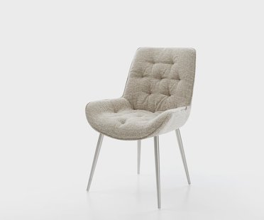 DELIFE Eetkamerstoel Taimi-Flex geweven stof beige 4-poot conisch roestvrij staal