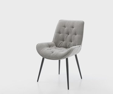 DELIFE Eetkamerstoel Taimi-Flex zachte stof met structuur grijs 4-poot conisch zwart