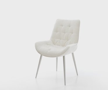 DELIFE Eetkamerstoel Taimi-Flex bouclé zacht beige 4-poot conisch roestvrij staal