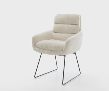 DELIFE Eetkamerstoel Abelia-Flex met armleuning pluchen crème-wit slipframe zwart
