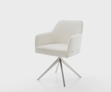 DELIFE Draaistoel Greg-Flex bouclé zacht beige kruisframe breed roestvrij staal 360° draaibaar rocker-functie pocketveer kern