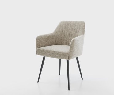 DELIFE Eetkamerstoel Greg-Flex geweven stof beige 4-poot conisch zwart pocketveer kern