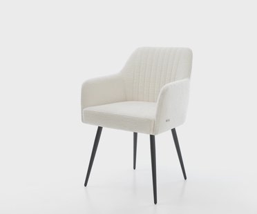 DELIFE Eetkamerstoel Greg-Flex bouclé zacht beige 4-poot conisch zwart pocketveer kern