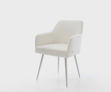 DELIFE Eetkamerstoel Greg-Flex bouclé zacht beige 4-poot conisch roestvrij staal pocketveer kern