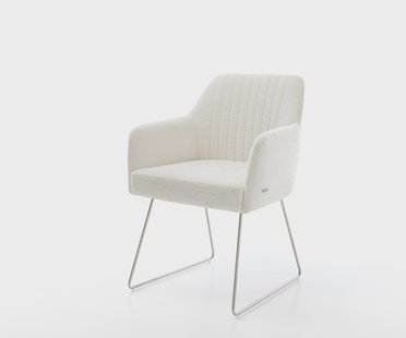 DELIFE Eetkamerstoel Greg-Flex bouclé zacht beige slipframe roestvrij staal pocketveer kern