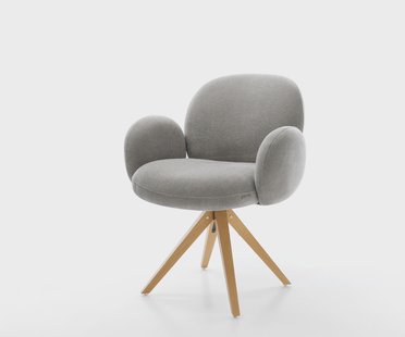 DELIFE Draaistoel Nube-Flex met armleuning zachte stof met structuur grijs houten frame hoekig natuur 180° draaibaar pocketveer kern