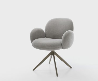 DELIFE Draaistoel Nube-Flex met armleuning zachte stof met structuur grijs kruisframe breed afwerking met titanium 360° draaibaar rocker-functie pocketveer kern