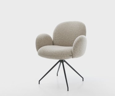 DELIFE Eetkamerstoel Nube-Flex met armleuning geweven stof beige kruisframe conisch zwart pocketveer kern