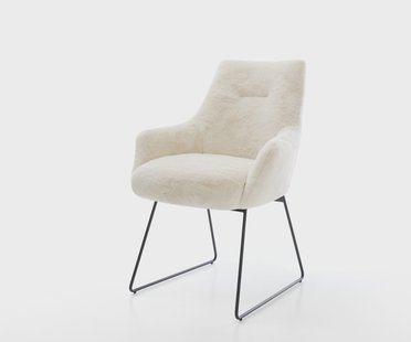 DELIFE Eetkamerstoel Alja-Flex met armleuning pluchen crème-wit slipframe zwart pocketveer kern