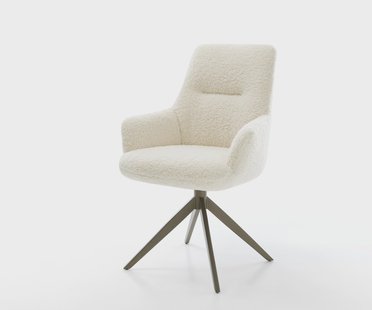 DELIFE Draaistoel Zelia-Flex met armleuning teddy beige kruisframe breed afwerking met titanium 360° draaibaar rocker-functie pocketveer kern