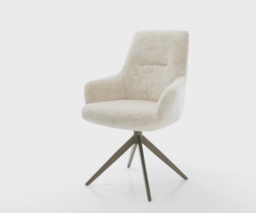 DELIFE Draaistoel Zelia-Flex met armleuning pluchen crème-wit kruisframe breed afwerking met titanium 360° draaibaar rocker-functie pocketveer kern