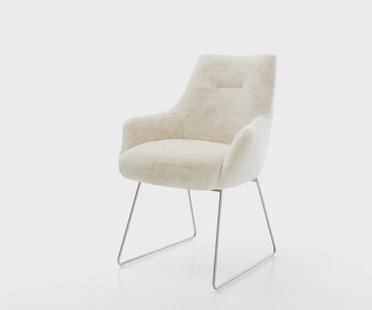 DELIFE Eetkamerstoel Alja-Flex met armleuning pluchen crème-wit slipframe roestvrij staal pocketveer kern