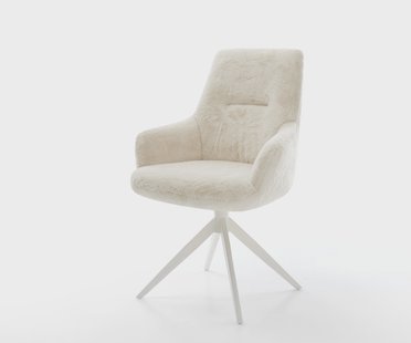 DELIFE Draaistoel Zelia-Flex met armleuning pluchen crème-wit kruisframe breed wit 360° draaibaar rocker-functie pocketveer kern