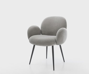 DELIFE Eetkamerstoel Nube-Flex met armleuning zachte stof met structuur grijs 4-poot conisch zwart pocketveer kern