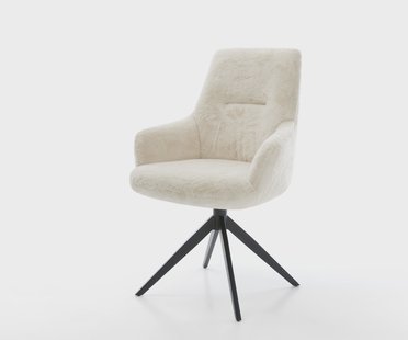 DELIFE Draaistoel Zelia-Flex met armleuning pluchen crème-wit kruisframe breed zwart 360° draaibaar rocker-functie pocketveer kern