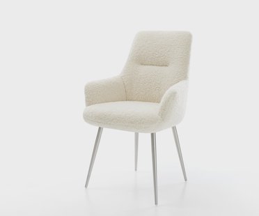 DELIFE Eetkamerstoel Zelia-Flex met armleuning teddy beige 4-poot conisch roestvrij staal pocketveer kern