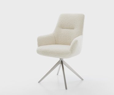 DELIFE Draaistoel Zelia-Flex met armleuning teddy beige kruisframe breed roestvrij staal 360° draaibaar rocker-functie pocketveer kern