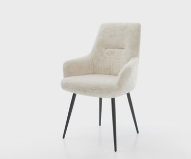 DELIFE Eetkamerstoel Zelia-Flex met armleuning pluchen crème-wit 4-poot conisch zwart pocketveer kern