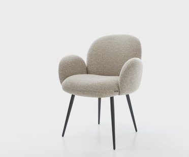 DELIFE Eetkamerstoel Nube-Flex met armleuning geweven stof beige 4-poot conisch zwart pocketveer kern