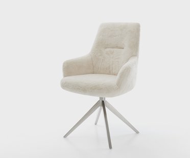 DELIFE Draaistoel Zelia-Flex met armleuning pluchen crème-wit kruisframe breed roestvrij staal 360° draaibaar rocker-functie pocketveer kern