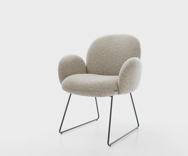 DELIFE Eetkamerstoel Nube-Flex met armleuning geweven stof beige slipframe zwart pocketveer kern