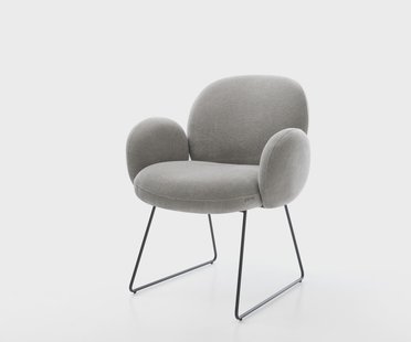 DELIFE Eetkamerstoel Nube-Flex met armleuning zachte stof met structuur grijs slipframe zwart pocketveer kern