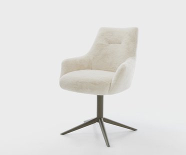 DELIFE Draaistoel Alja-Flex met armleuning pluchen crème-wit kruispoot afwerking met titanium 360° draaibaar rocker-functie pocketveer kern