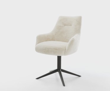 DELIFE Draaistoel Alja-Flex met armleuning pluchen crème-wit kruispoot zwart 360° draaibaar rocker-functie pocketveer kern