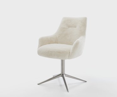 DELIFE Draaistoel Alja-Flex met armleuning pluchen crème-wit kruispoot roestvrij staal 360° draaibaar rocker-functie pocketveer kern