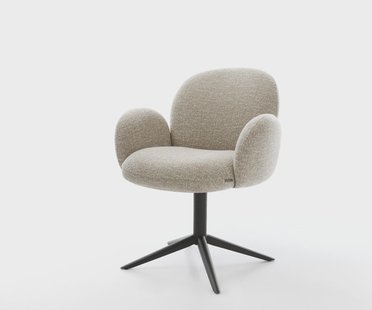 DELIFE Draaistoel Nube-Flex met armleuning geweven stof beige kruispoot zwart 360° draaibaar rocker-functie pocketveer kern